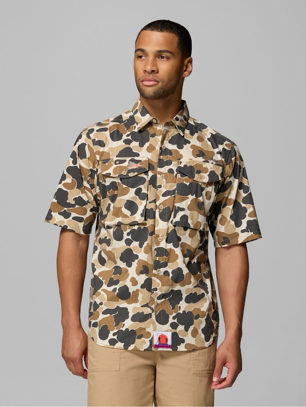 Columbia Short-Sleeve Camo Button-Down Shirt - Tan & Black